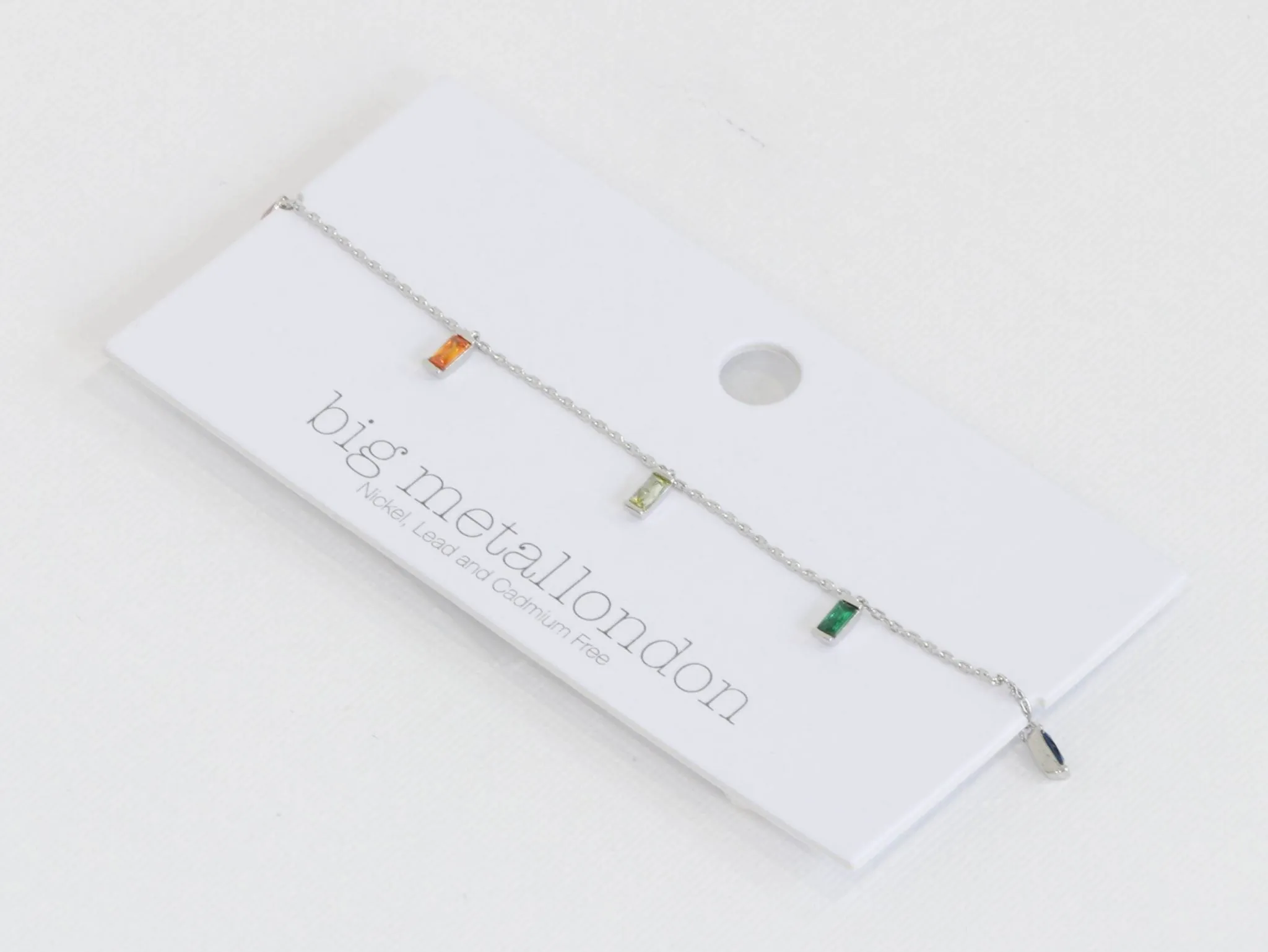Rainbow Baguette Crystals Anklet - Silver